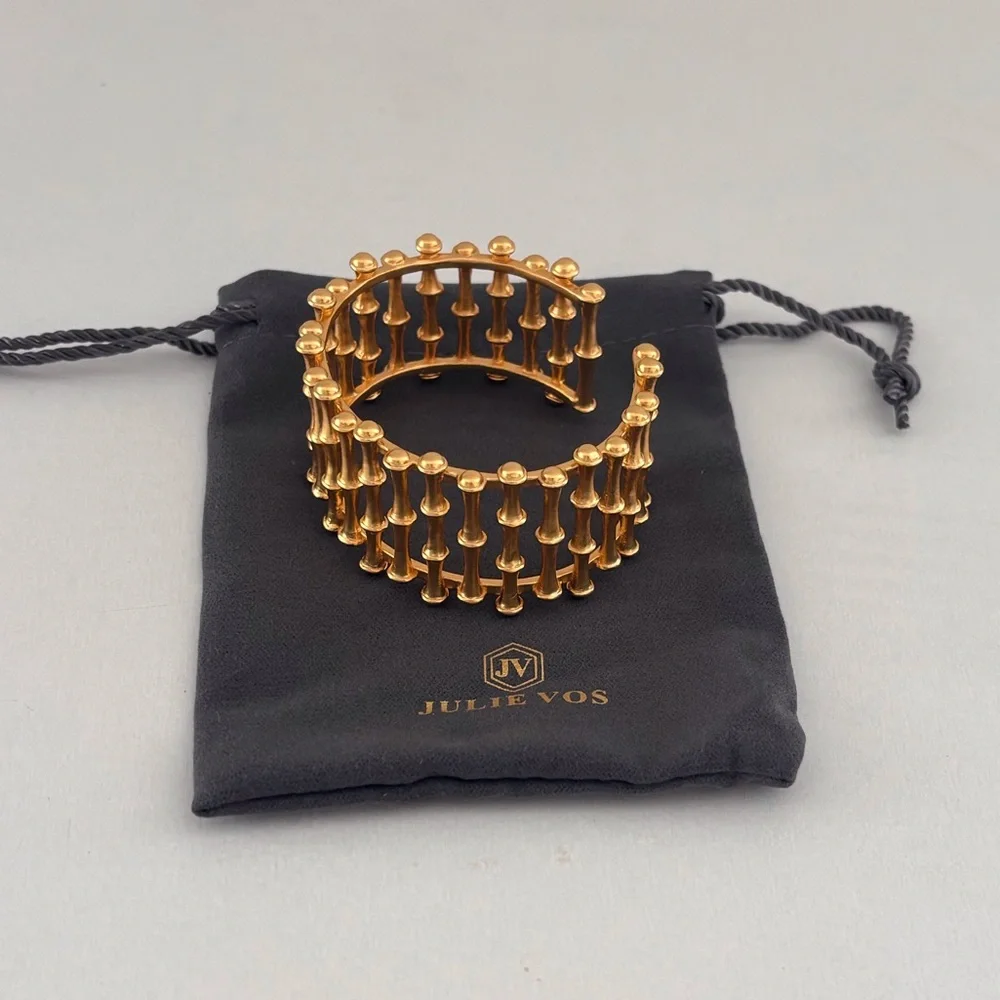 Gold Bamboo-Inspired Wide Cuff Bracelet - Women Jewelry - Picture 5 of 6